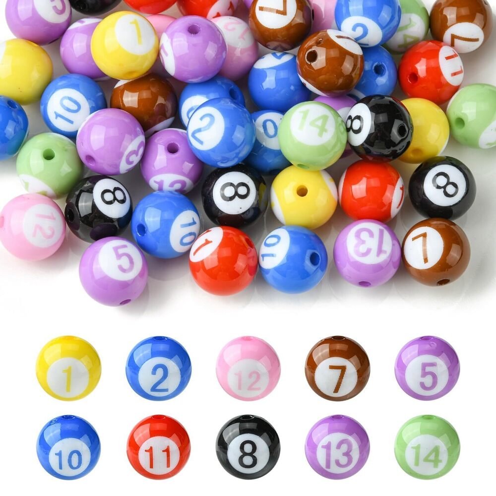 1323 50 Pcs Acrylic Billiard Beads 15mm Round Beads with Number Mixed Color